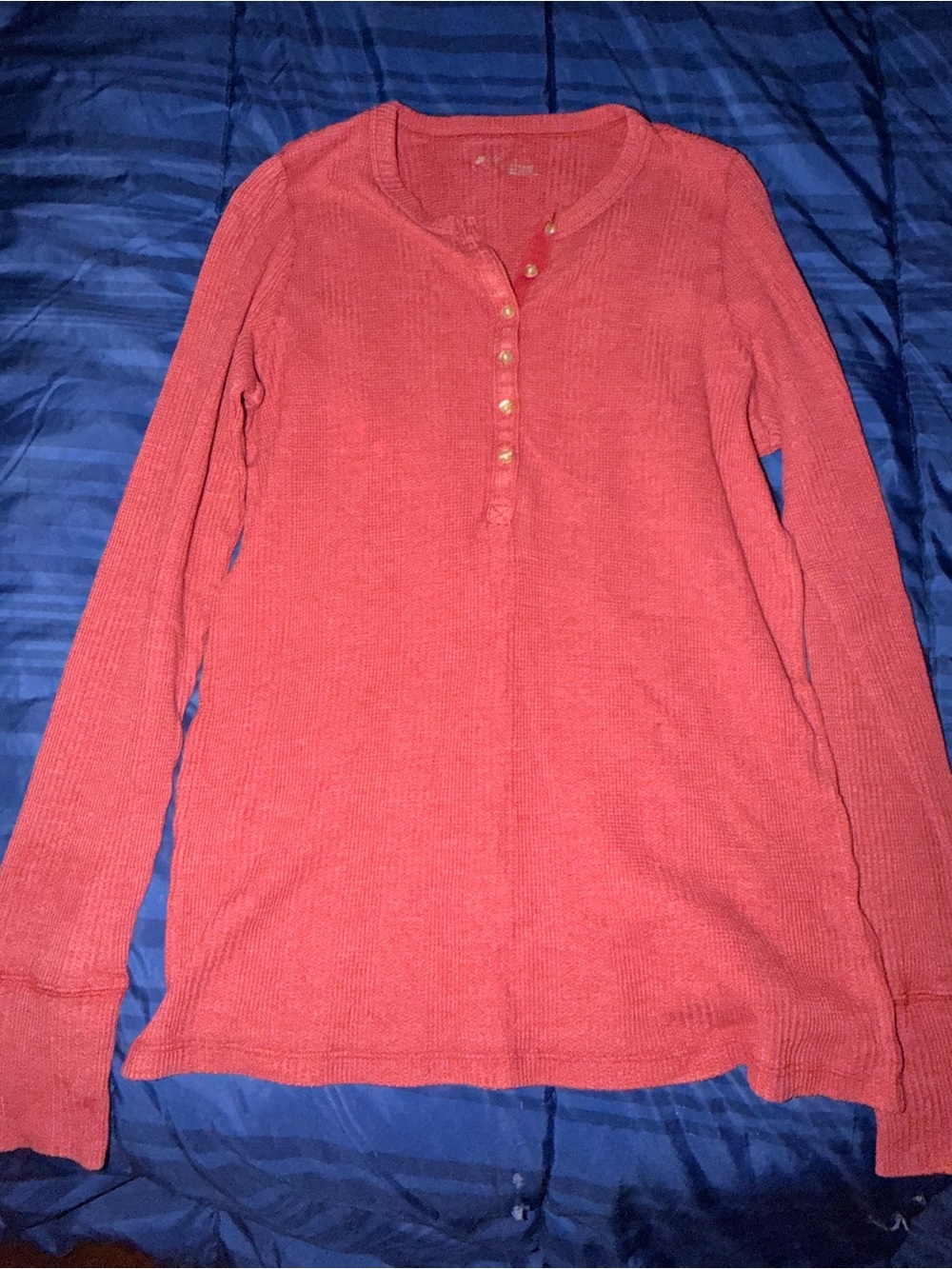 aerie Coral Henley Long-Sleeve Scoop Neck Sweater